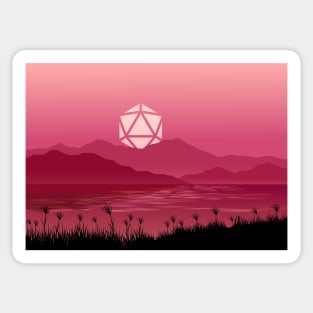 Hot Pink Sunset D20 Dice Sun Over the Mountains Tabletop RPG Maps and Landscapes Sticker